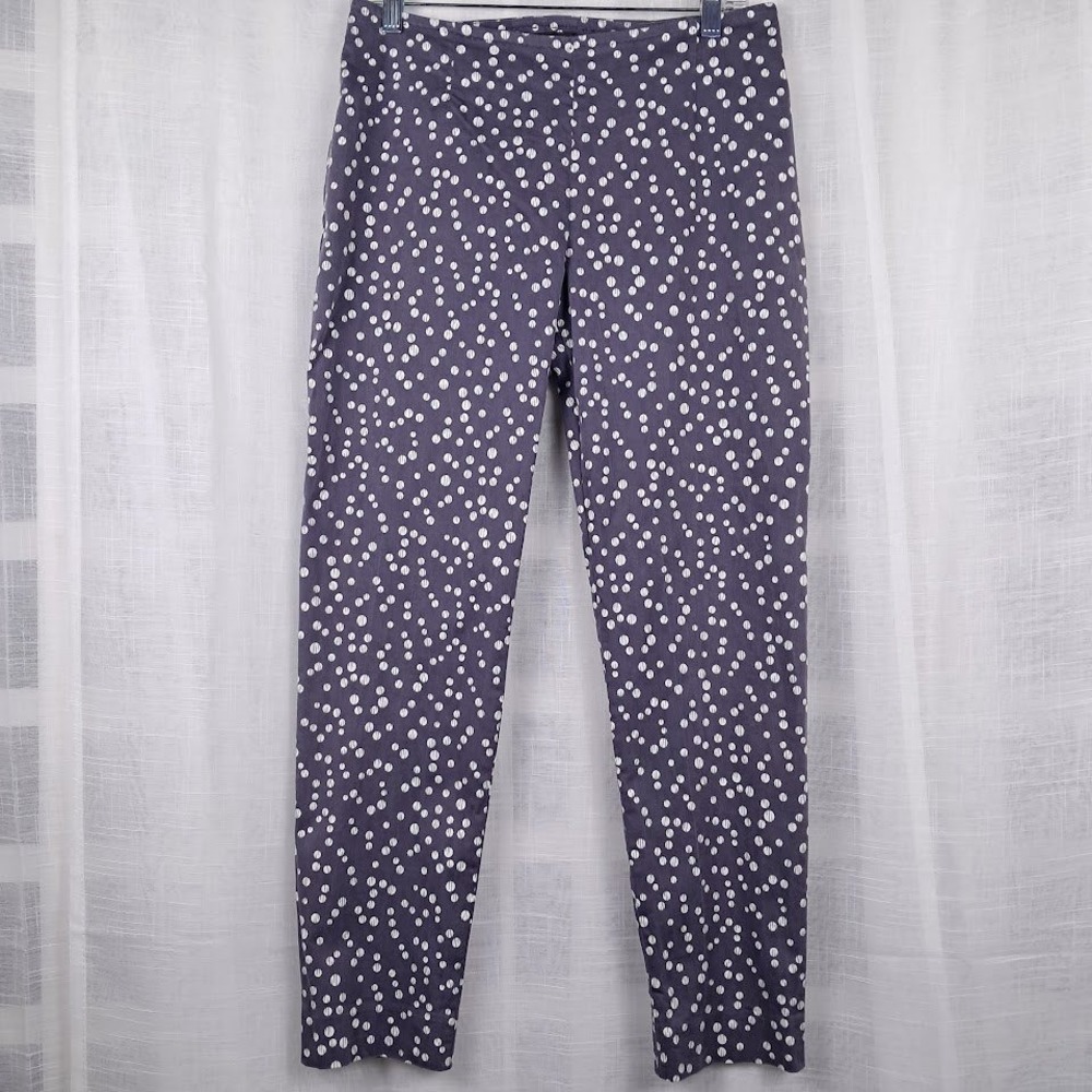 Peserico Italy M Grey Purple Cigarette Ankle Pants Polka Dot Cotton Stretch